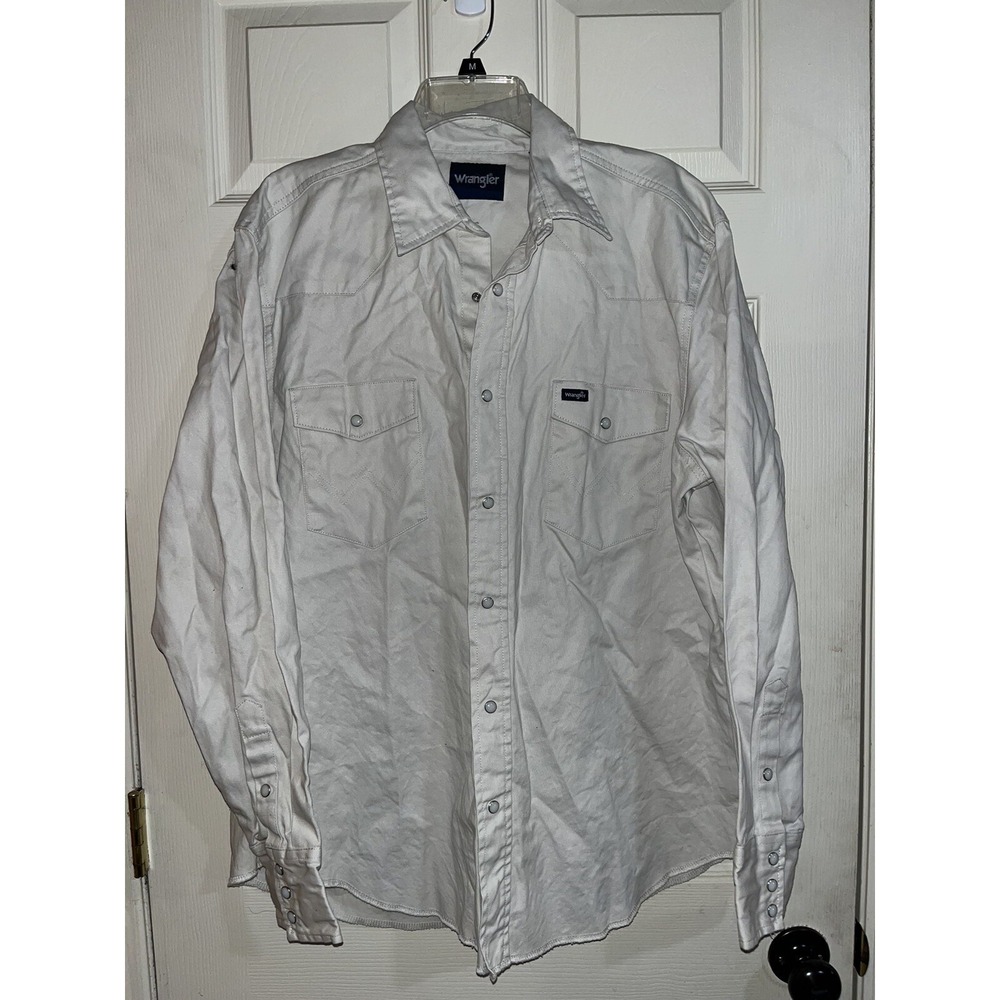 Wrangler Pearl Snap Button Shirt mens xl Cream Western Rodeo Long Sleeve